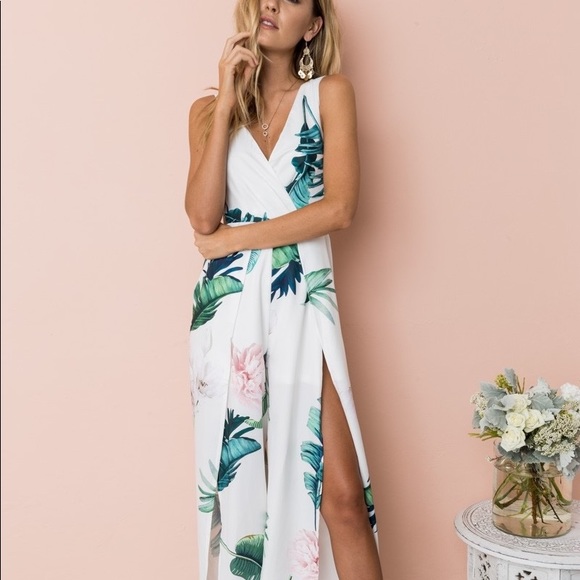 ♦️🆕White Floral Wide Leg Split Jumpsuit - Picture 3 of 7